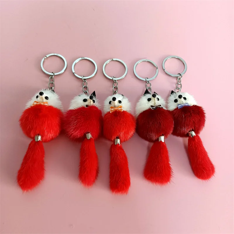 2024 New Creative Personality Mink Hair Fox Key Ring Fashion Bag Pendant Simple Cute Plush Cartoon Fox Charm