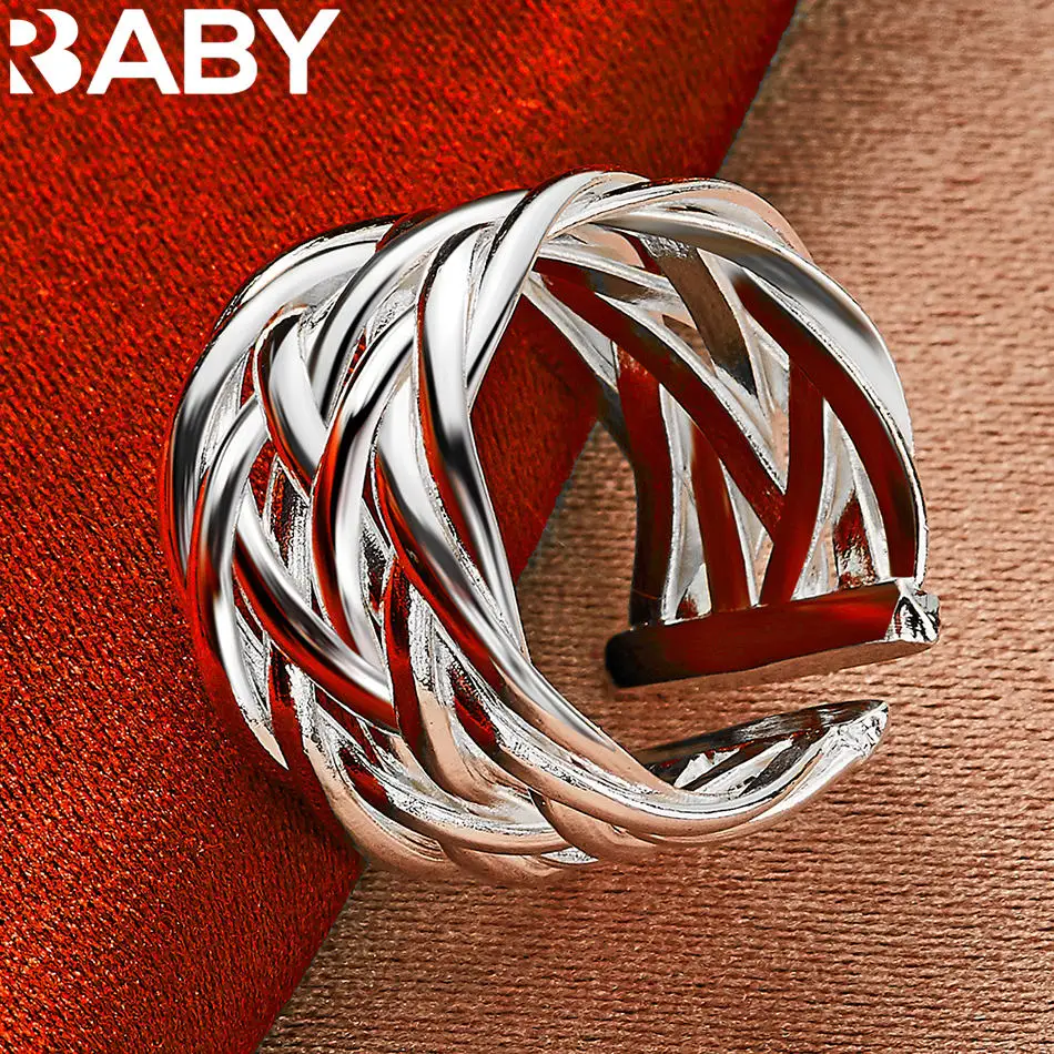 

URBABY 925 Sterling Silver Cross Weaving Ring For Women Men Wedding Ring Engagement Band Charms Fashion Jewelry Accessories