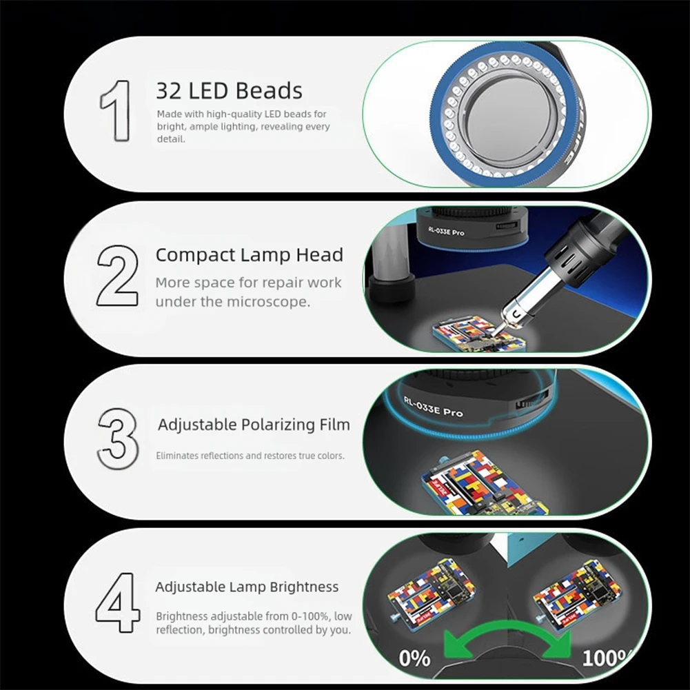 1Pc Dual Polarized LED Ring Light Source 32 Beads Adjustable Brightness For Microscope Inspection And Laboratory Analysis Tool