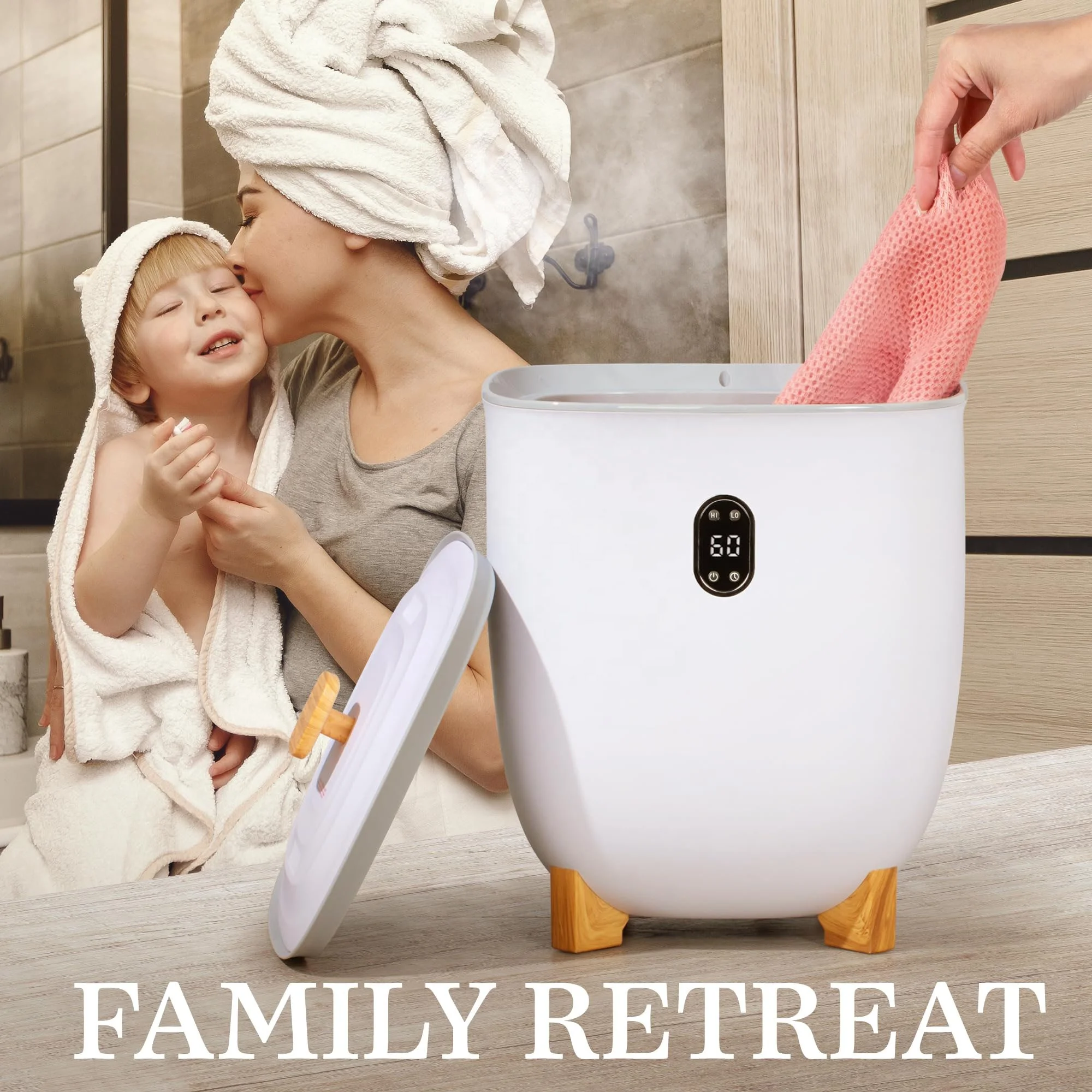 Smart Towel Warmer Bucket With Safe Heating Timer Compact Size CE Approved Bathroom Accessory