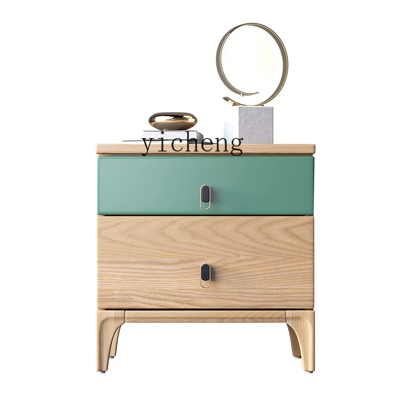 XL Solid Wood Bedside Cabinet Master Bedroom Ash Locker Two-Drawer Bedside Cabinet