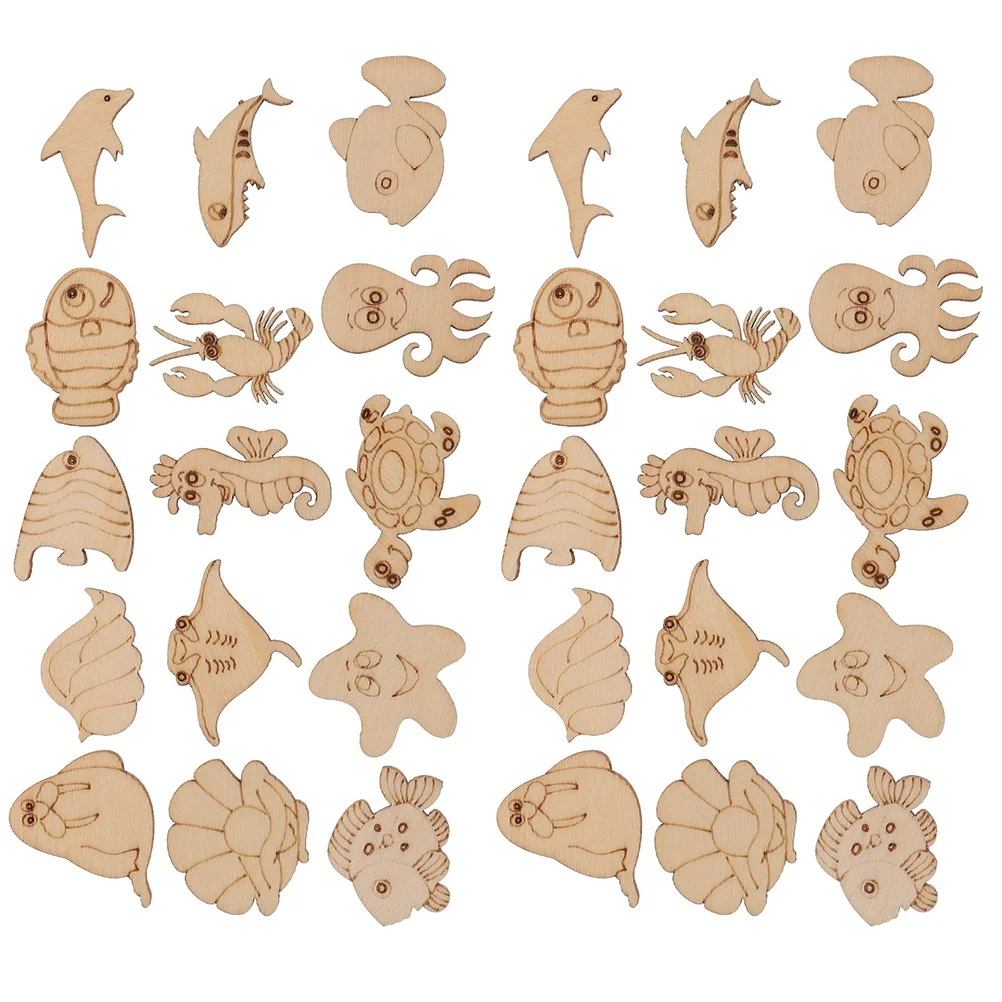 

200pcs Wood Craft DIY Decoration Ocean Unfinished Wood Cutout Animals Shaped Unfinished Slices Art Supplies Home Projects