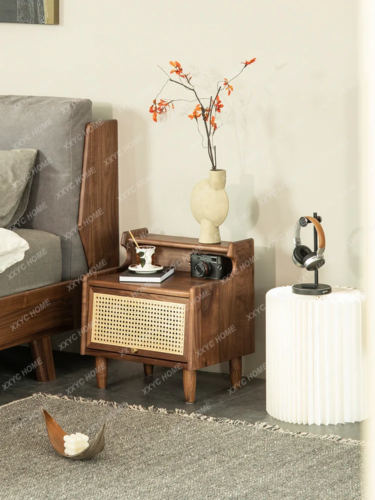 FF  black walnut all solid wood bedside table simple modern light luxury bedroom storage locker