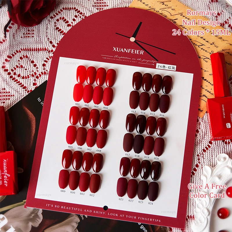 24 Colors Red Series Gel Polish Set UV LED Soak Off Semi Permanent Nail Varnish Matte Shiny Dark Red Manicure Kit Nail Art DIY