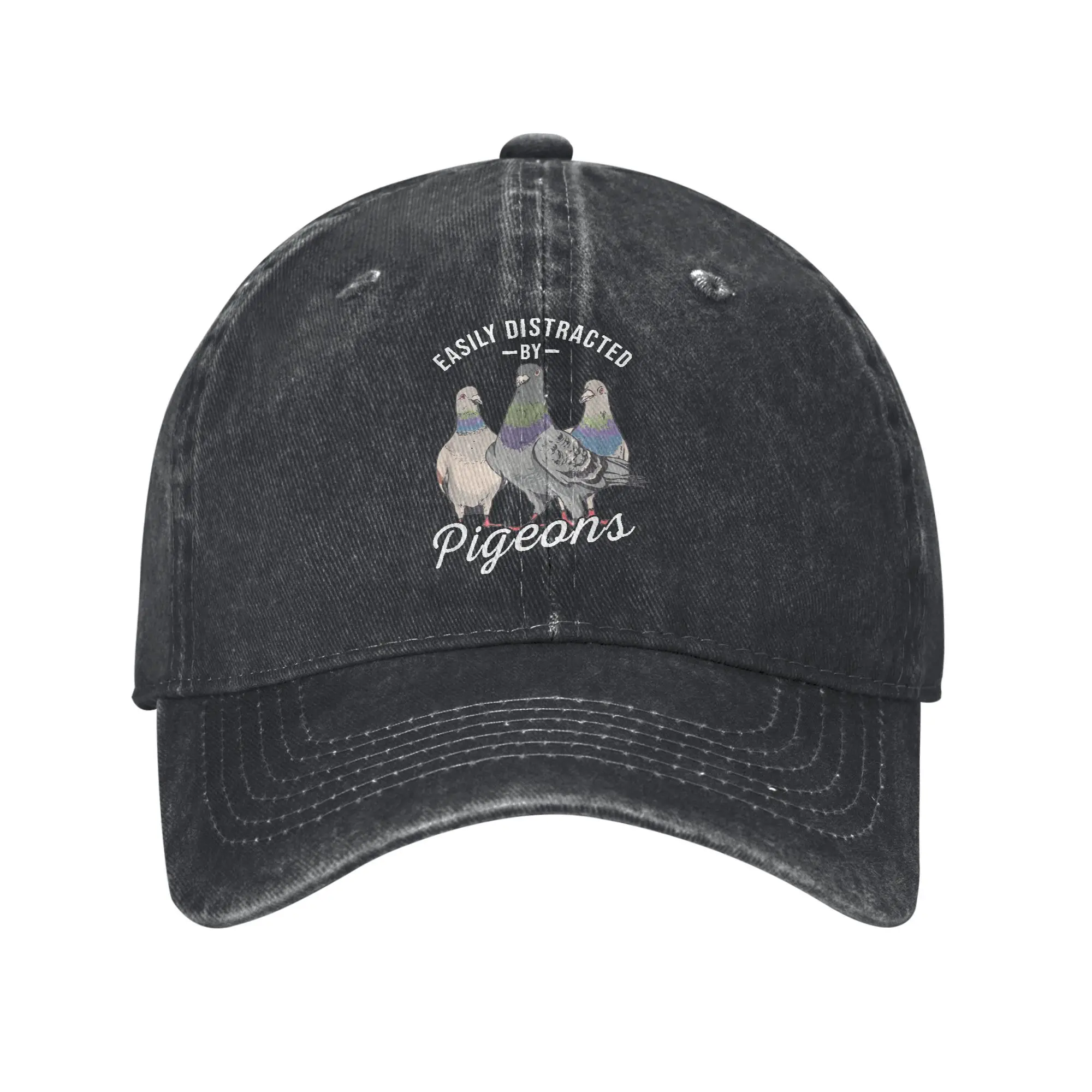 Easily Distracted By Pigeons   Pigeon Lover Sun Baseball Cap Unisex-Teens Washed Trucker Hat Design Hunting Camping Baseball Cap