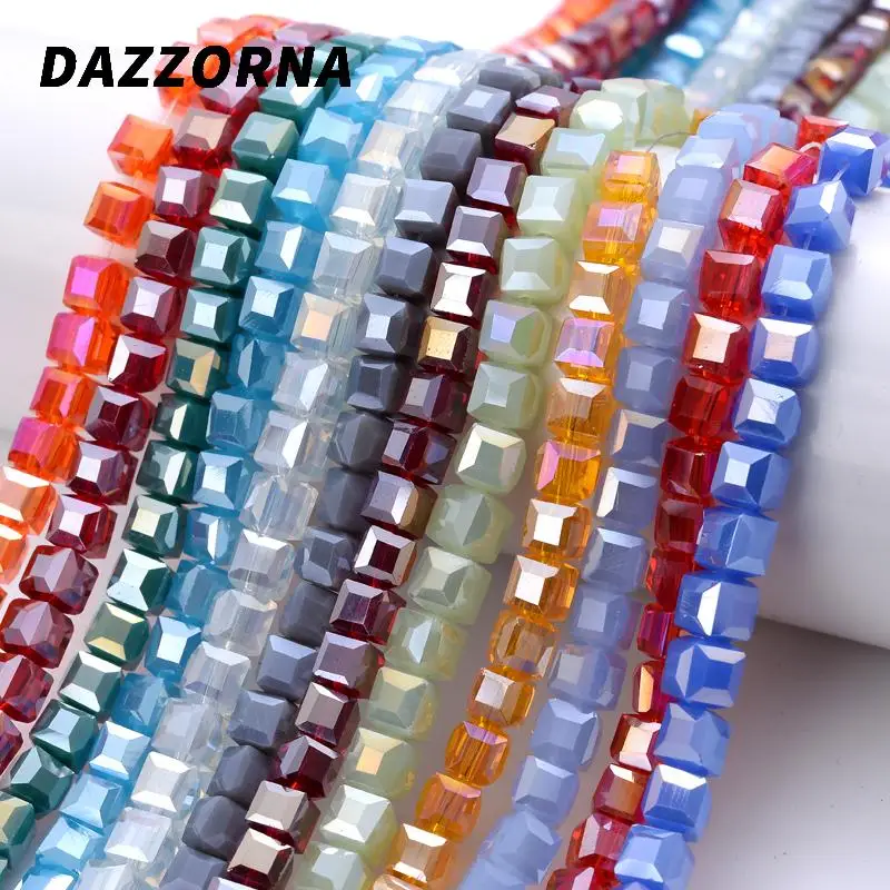 6mm Dazzling Faceted Crystal Beads Square Glass Bead Loose Spacer Beads for DIY Jewelry Bracelet Necklace Making Accessories