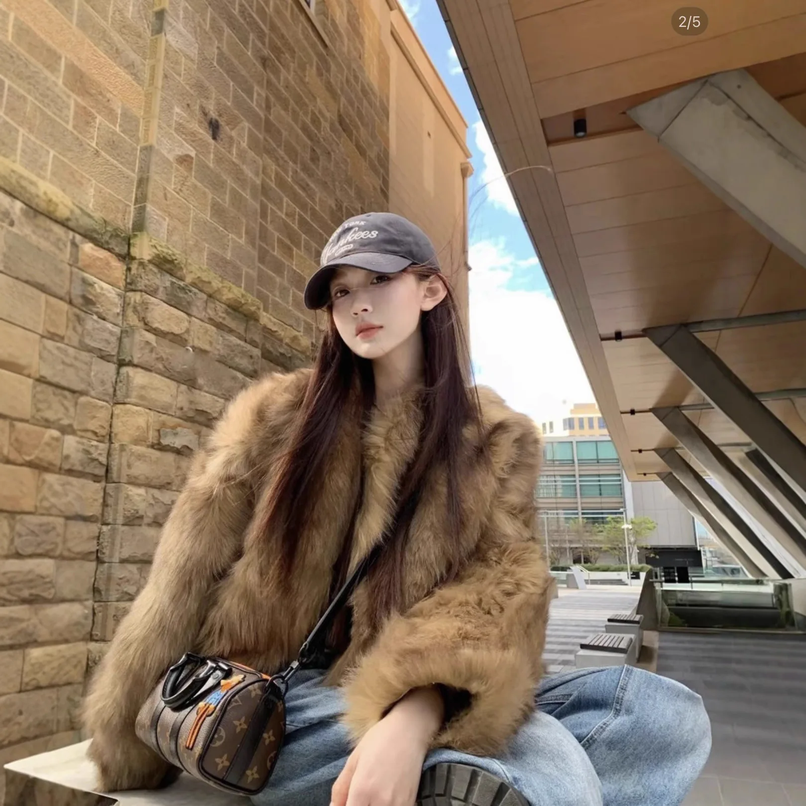 

Women's 2025 Autumn Winter Brown Faux Fur Cropped Top Luxury Casual Chic Streetwear Coat