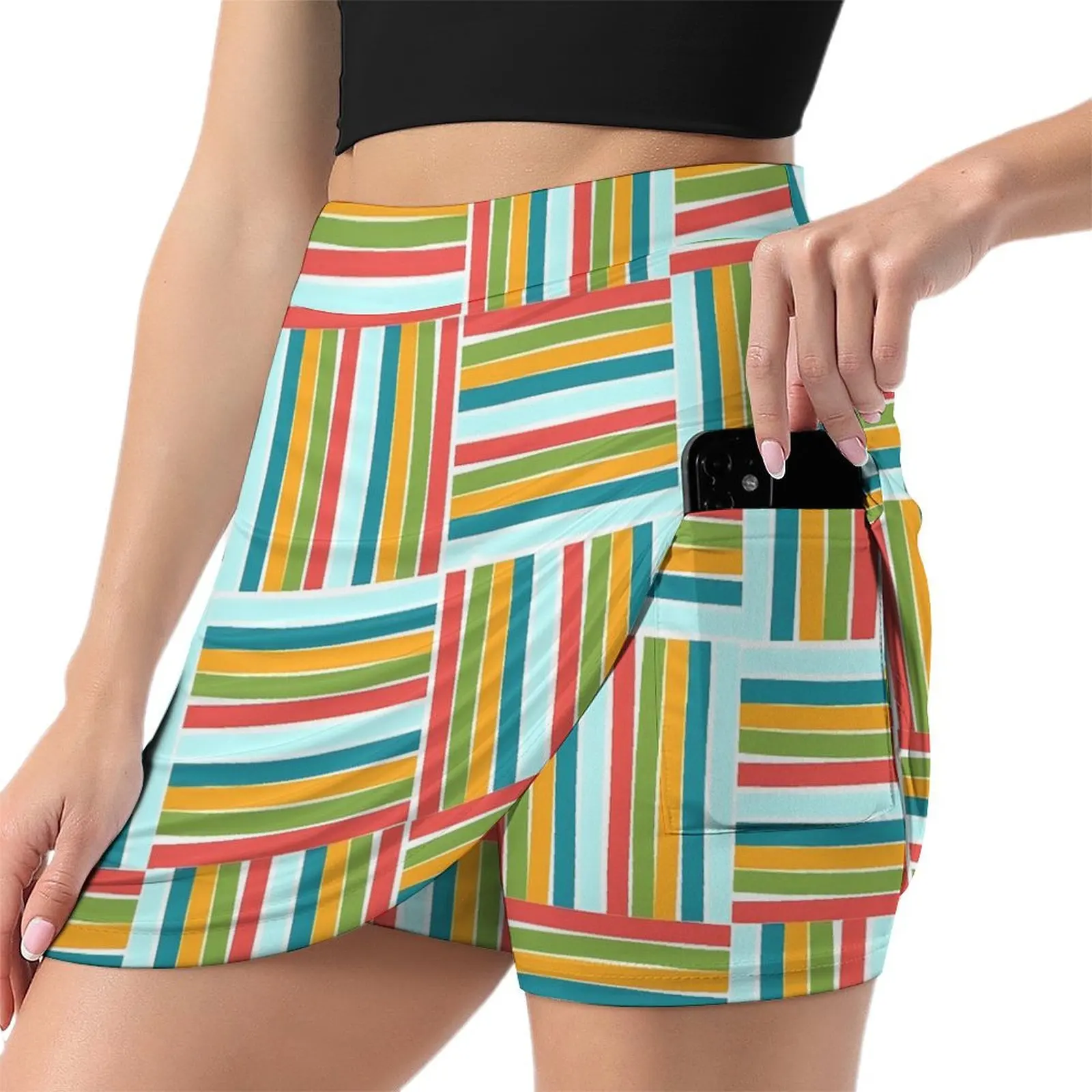 Color Block Skirt Colorful Stripes Cute Mini Skirts Spring High-waisted Graphic Aesthetic Casual Skirt Large Size