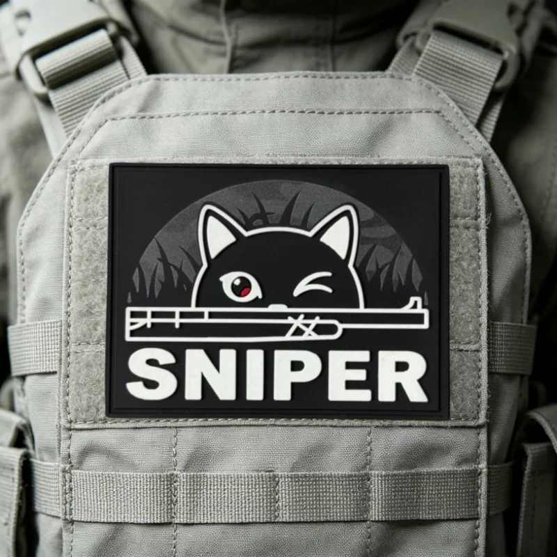 "SNIPER" PVC Patch Black Cat Tactical Beaver Hook and Loop Badge Backpack Morale Appliques Stickers Armband Patches for Clothing