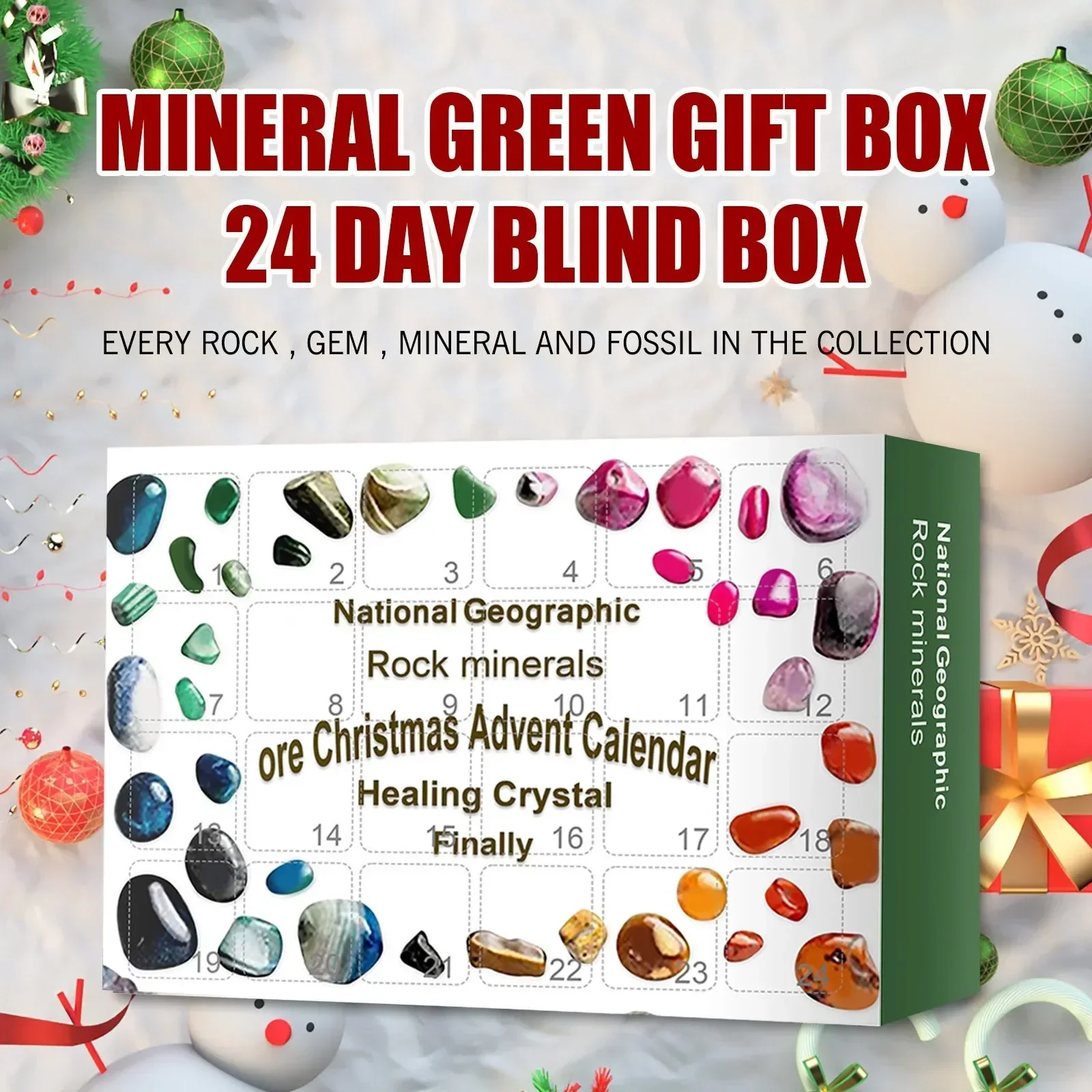 24 Gitter Edelstein Blind Box Weihnachten Advents kalender Mineral Countdown Fossil Steinerz für Kinder Geschenk Countdown Blind Box