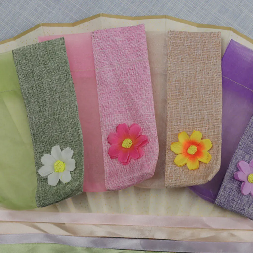 8Pcs Empty Floral Drawstring Pouch Bags Linen Sachet for Aromatherapy Lavender Spice Herb Tea Flower Tea Storage Gift Purple