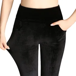 Leggings skinny en velours pour femmes, pantalons chauds en velours, taille haute élastique, monochromatique, décontracté, fjBlack, bleu, grande taille 5XL, hiver