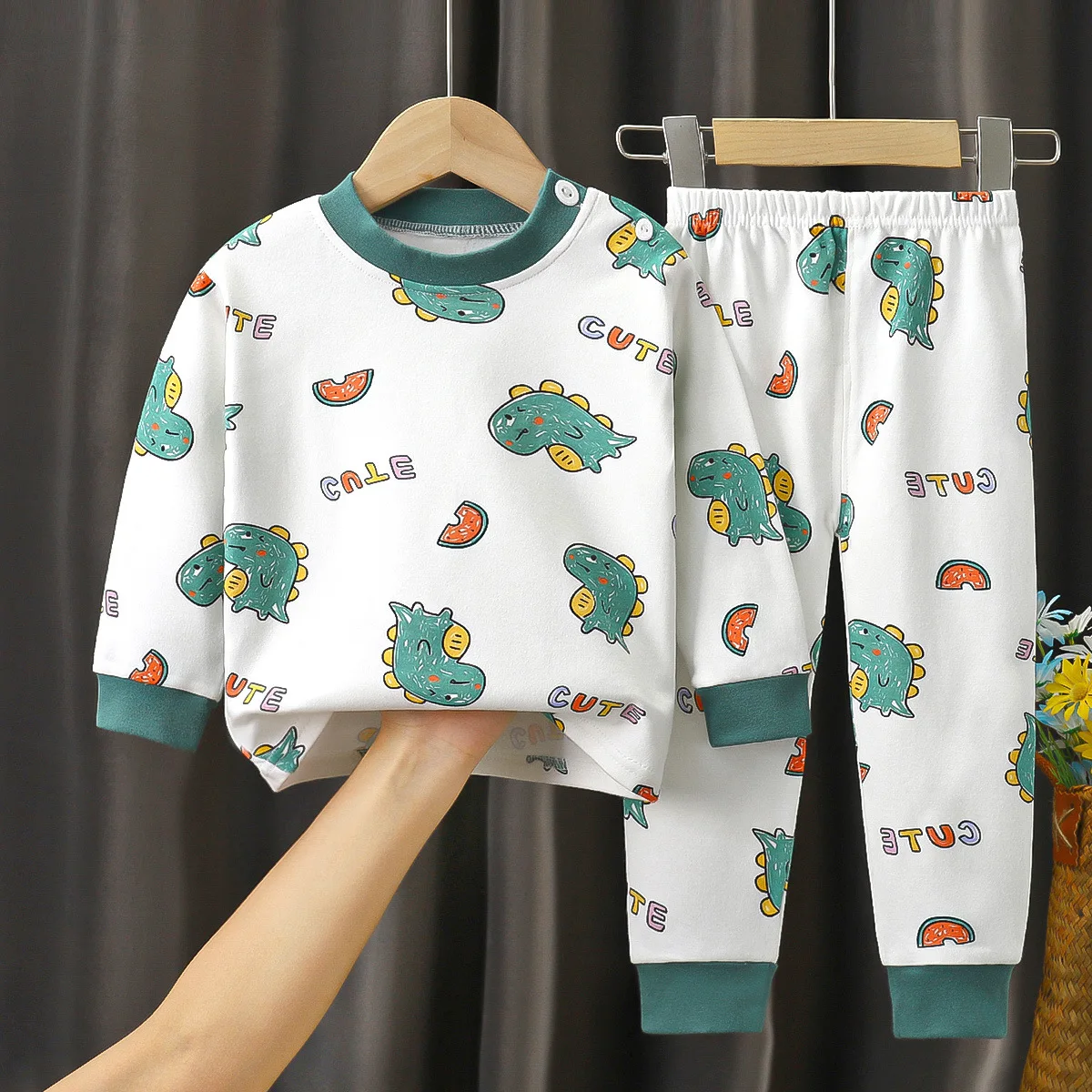 Autumn New Childrens Boys 2PCS Pajamas Set Pure Cotton Warm Printed Tops Loose Cartoon Pants Suit Kids Baby Boys Sleepwears