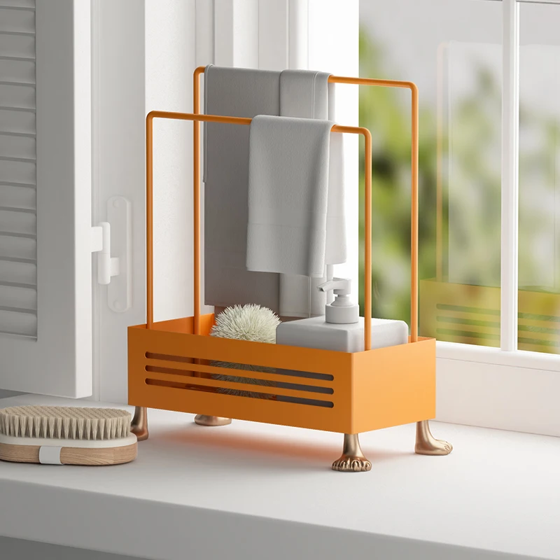 

Stainless Steel Kitchen Towel Holder Cat Paw Base Dish Cloth Rack Stable Sink Organizer Breathable Sponge Draining Rack