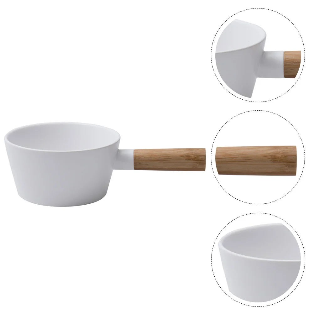 

1pc Ceramic Bowl 12Oz Soup Noodle Salad Fruit Bowl Home Kitchen Dinnerware Wood Handle Porcelain Container Design Smooth