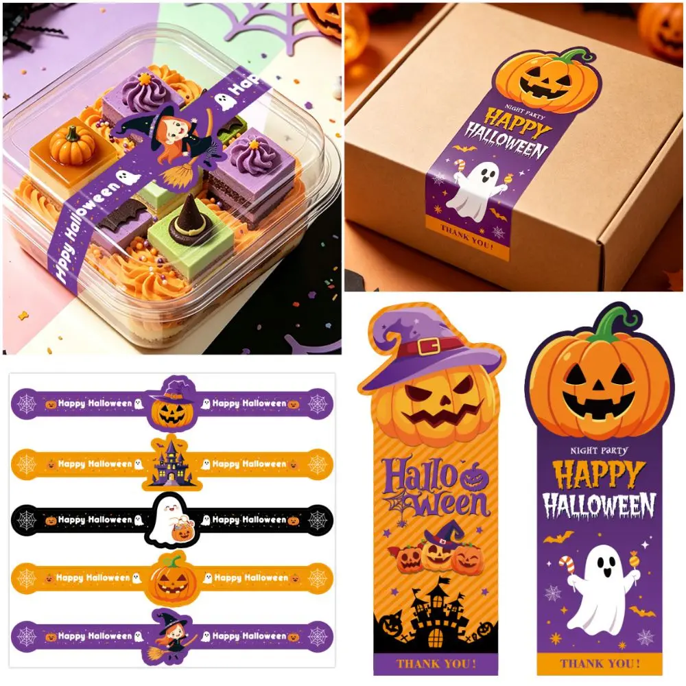 50PCS Multicolor Halloween Sealing Stickers Cartoon Pumpkin Ghost Witch Castle Decorative Packaging Labels Back Adhesive