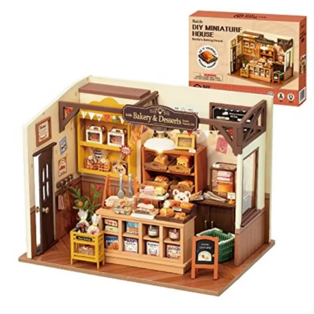 Robotime Mini Dolls House Building Kit DIY Miniature House Kit  with Furniture and LED Lights for Women's or Girl's Birthday Gif