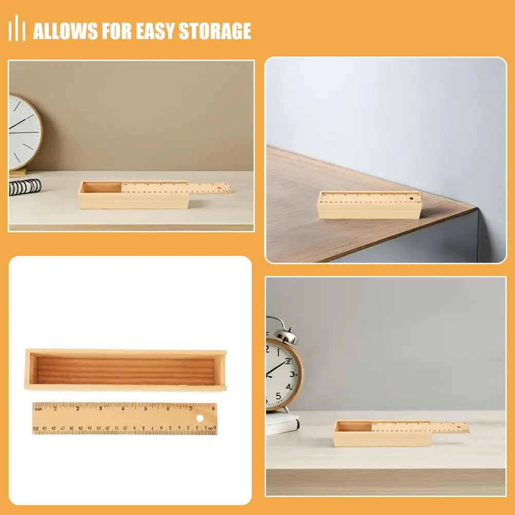 5Pcs Wood Pencil Case Kids Storage Stationery Box Desk Pen Organizer Student Toy Jewelry Container Slide Out Design Built In