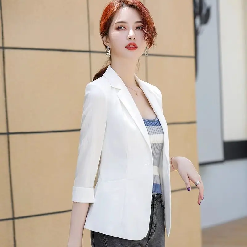 Women\'s Clothing Notched Capable Office Lady Blazers Pocket Button Formal Skinny Fashion Intellectual Simplicity Spring Autumn