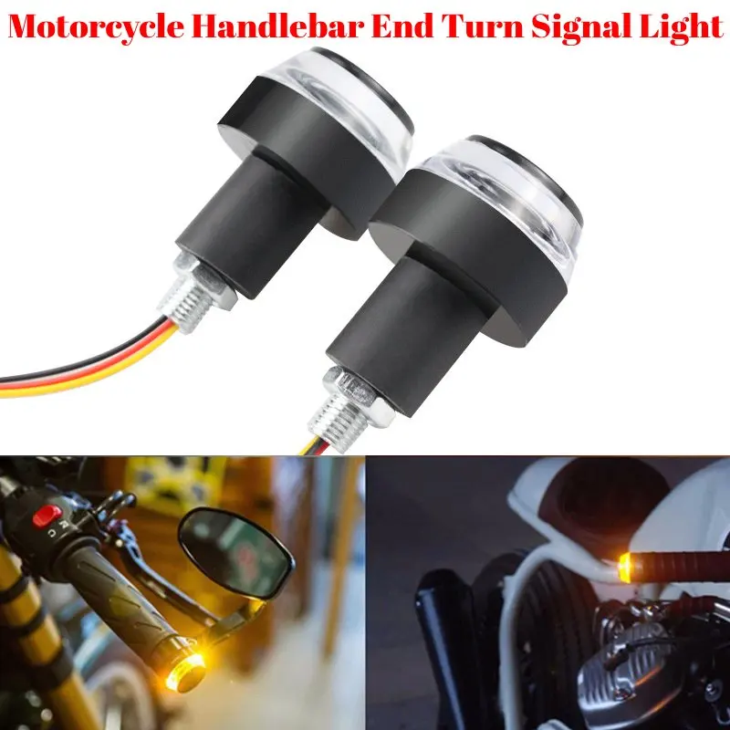Universal 22mm Motorcycle Turn Signal LED Handlebar End White Amber Flashing Handle Grip Bar Blinker Lamp 12V Side Marker Lights