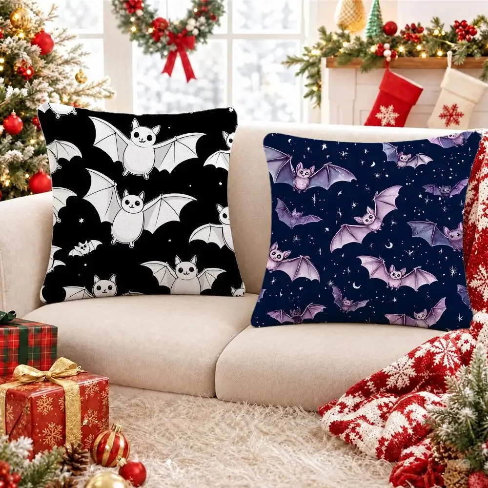Pattern Halloween Bat Cushion Cover Short Plush Pillowcase, Sofa Bedroom Home Decor & Holiday Gift