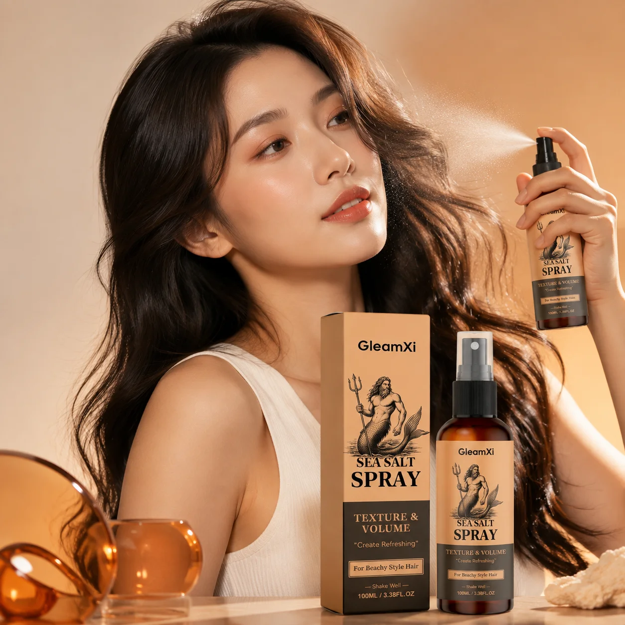Gleamxi Sea Salt Spray Hair Volume Boost Nourish Dry Hair Daily Hair Care Lightweight Non‑Sticky Portable Hair Texturizing Spray