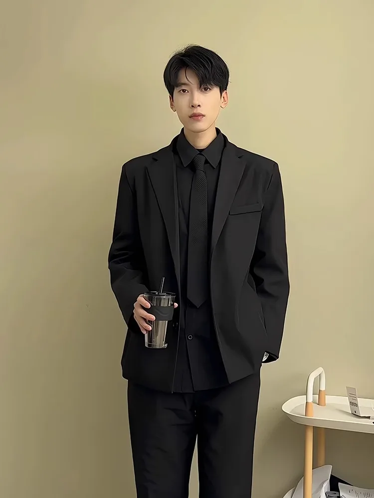 

Bla oulder-Line Men's Suit Jaet Korean Sle Casual High-End Feeling Spring Autumn CleanFit Small Western Clothes