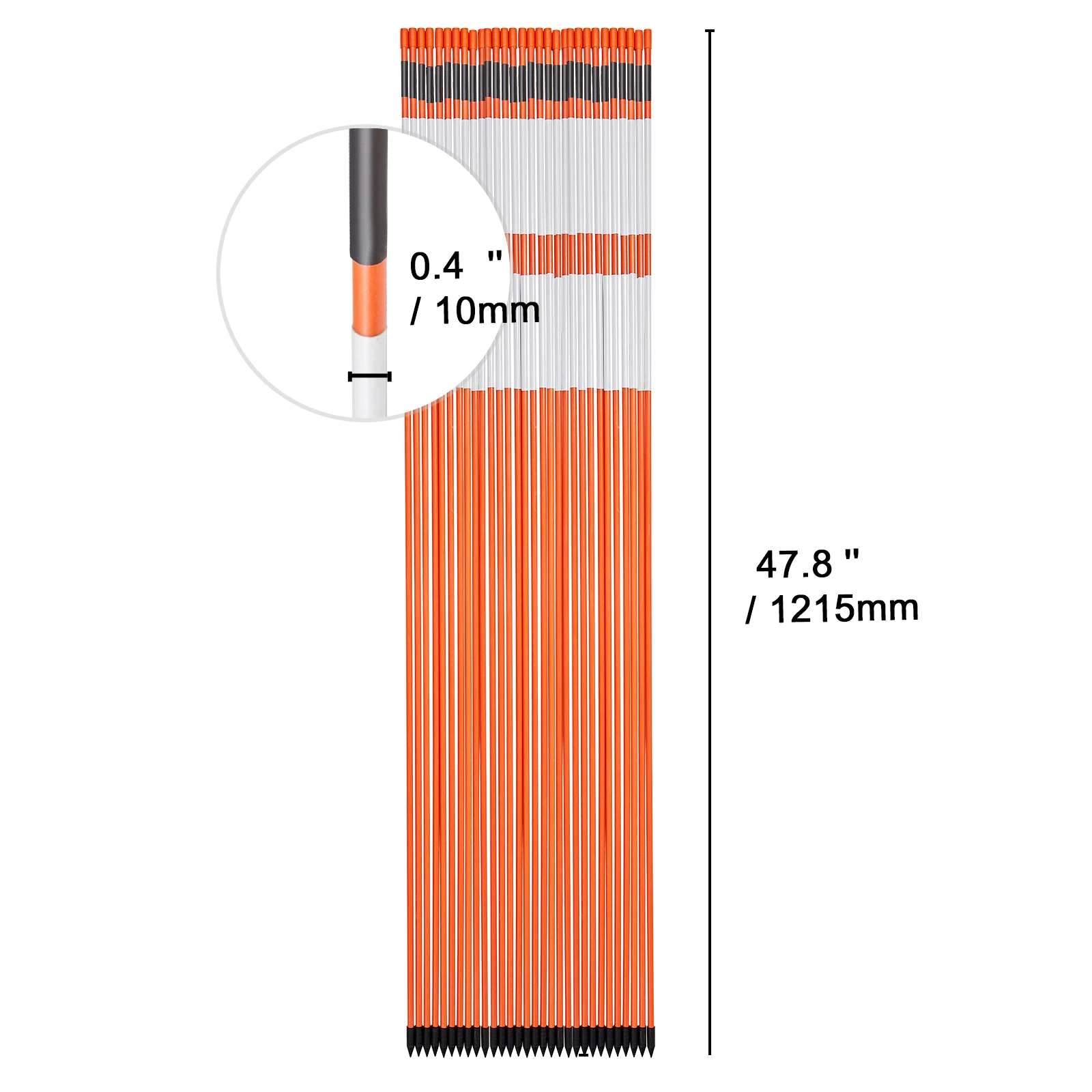 Einfahrtsmarkierungen, 30 Stück, 48 Zoll, 0,4 Zoll Durchmesser, orange Fiberglasstangen, Schneefangen mit reflektierendem Band, Stahlbohrer