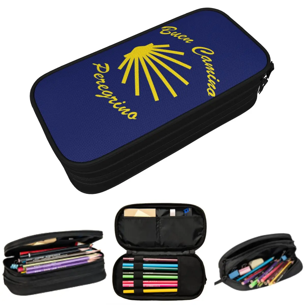 Yellow Camino De Santiago Scallop Shell Pencil Case for Boy Girl School Pen Box Pencil Bag Stationery Supplies Pen Holder Bag