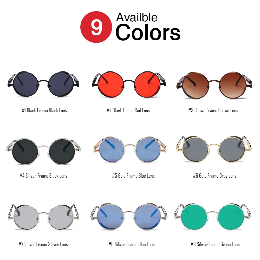 VIVIBEE Steampunk Rote Sonnenbrille Vintage Herren Runde Punk Legierung Metall Retro Sonnenbrille Damen 2026 Goggles Gothic Shades – Detail 6