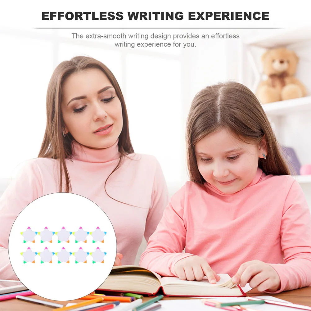 

10pcs Star Shape Highlighter Pens Bright Color Liquid Markers Smooth Writing No Leak Plastic Highlighters for Notes Kids Art