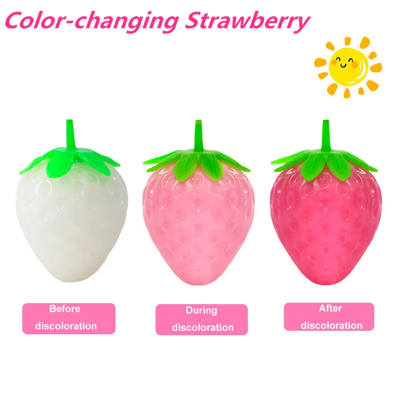 

Strawberry Squeeze Sensory Toy Color-Changing TPR Squishy Stress Ball Antistress Birthday Gift Hand Fidget Toy for Kids Adult