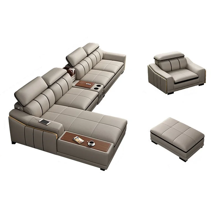 

#Wholesale Nordic Smart Microfiber Leather Sectional Sofa Set Bluetooth Speaker L-Shaped 7-Seater Luxury Living Room Furniture