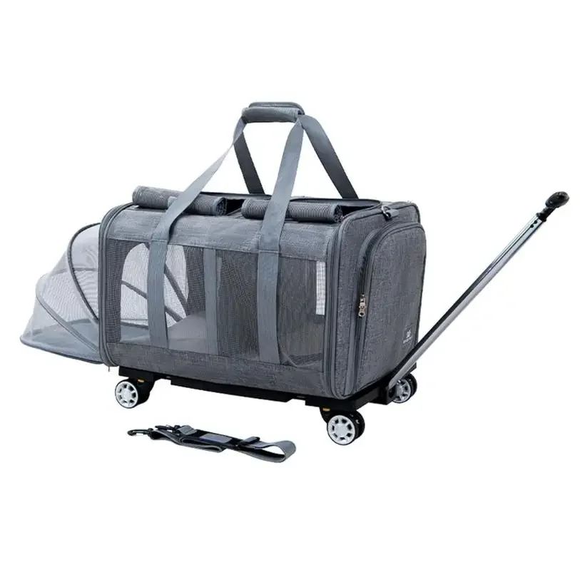 Cat Dog Carrier Bag Travel With Wheels Removable Rolling 4 Wheels With Telescopic Walking Handle Dog Stroller Cat Trolley Bag