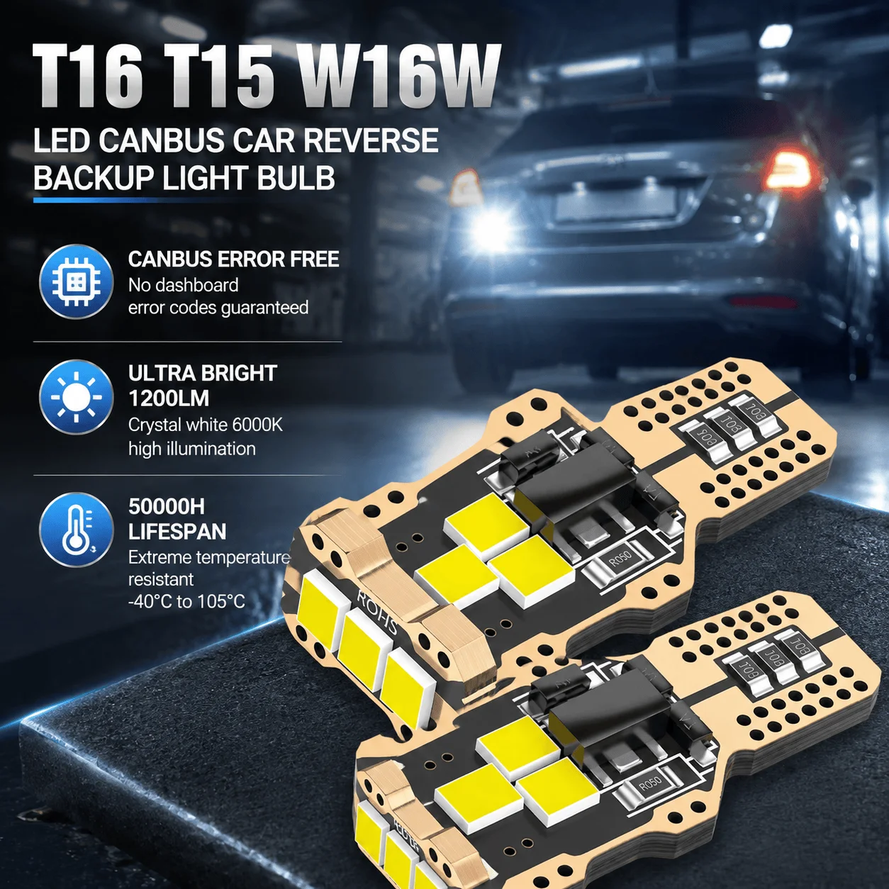 T15 T16 921 LED Canbus Auto-Rückfahrleuchte, fehlerfreie Rückfahrleuchte, 1200LM, 6000K Weiß, W16W, hohe Helligkeit, Plug-and-Play, 50000 Stunden Lebensdauer