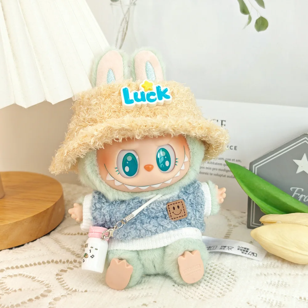 For 17cm Labubu Clothes Ropa Labubu Labubu Travel Outfit With Small Pendant Hat Set  Small Camera Emit Light Kid Gift