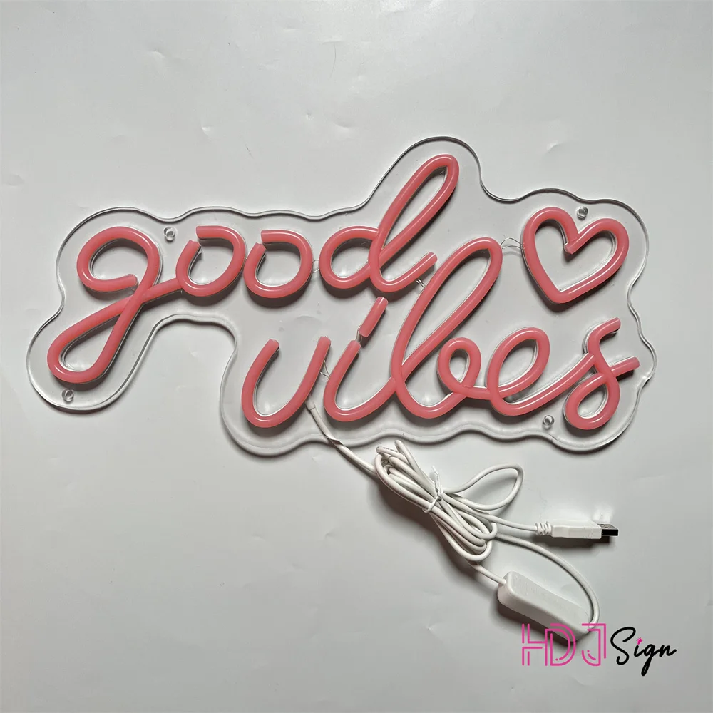 Good vibes Heart Neon Sign Christmas Gift Custom LED Light Party Wall Decor For Wedding Man Cave Home Room Bedroom Decoration