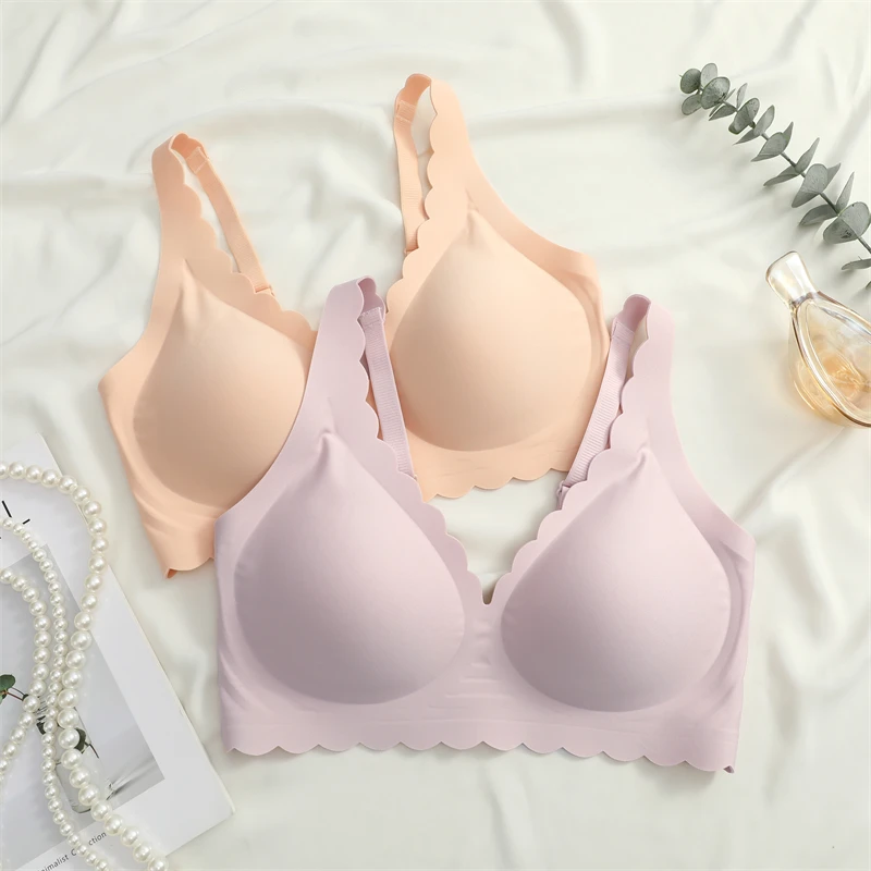 Damen-BH mit Wellenrand, kabellos, nahtlos, bequem, mit herausnehmbaren Polstern, verstellbaren Trägern, rückenfrei, atmungsaktiv, Bralette – Detail 14