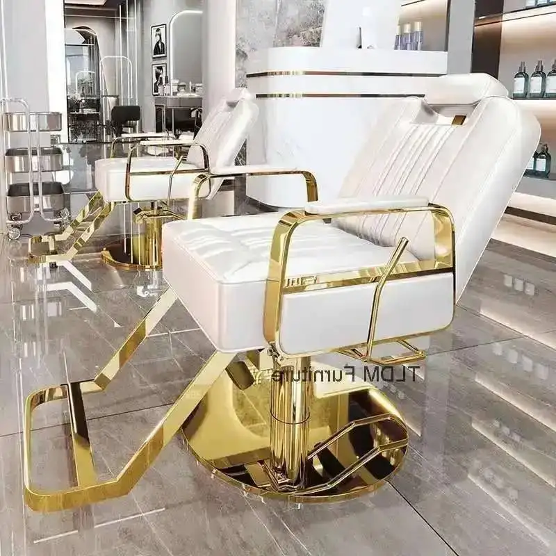 شحن كرسي صالون متعدد الوظائف لصالون التجميل المجاني قابل للتعديل مستلق الحلاق المائل الحصار الفاخرة الذهب الأسود بسيط