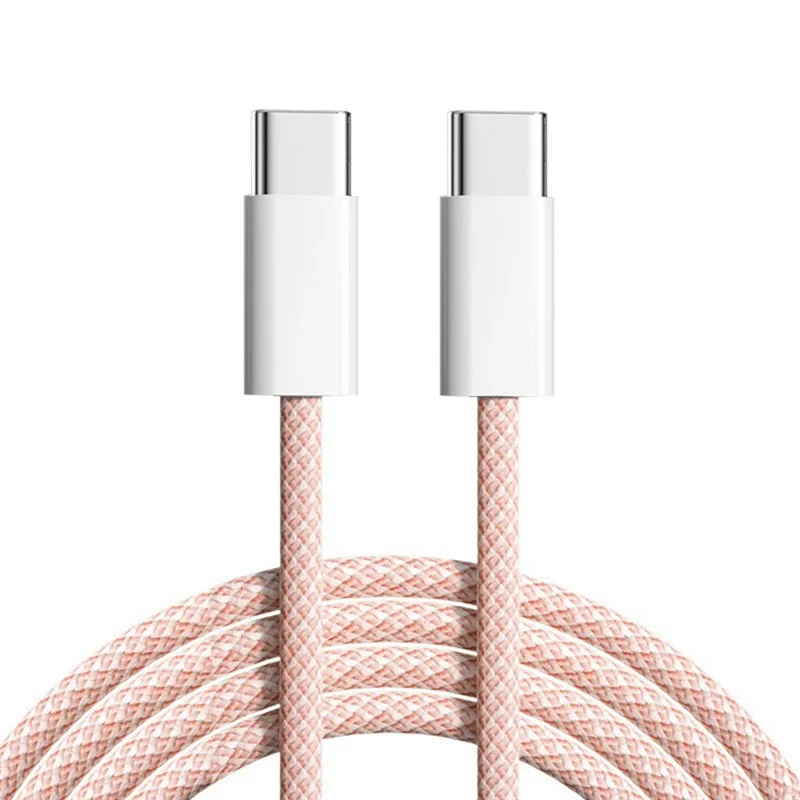 AS62 For Iphone 15 Macaron Data Cable Dual Type-C Fast Charging Braided Data Cable C To C 60W 100Cm Charging Cable,Pink Durable