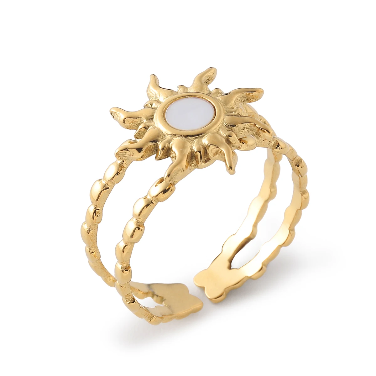 Women's Stainless Steel Ring Stylish Sun Design Gold Color Vintage Wedding Ring Waterproof Wedding Jewelry Accessories Gift