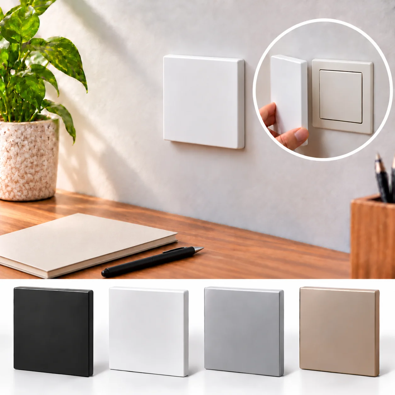 1PC 90x94x10mm Self Adhesive 86 Type Switch Socket Cover ABS Blank Wall Plate Decorative Panel for Unused Outlets