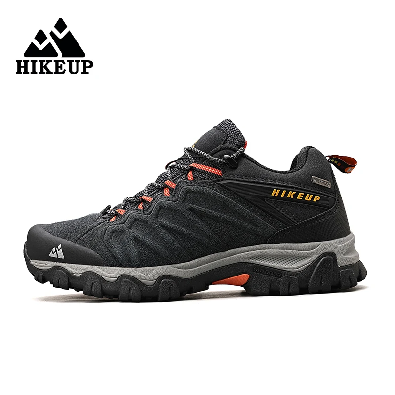 HIKEUP-zapatos de senderismo para hombre, botas de Trekking de cuero, botines de Camping, zapatillas tácticas de montaña de caza