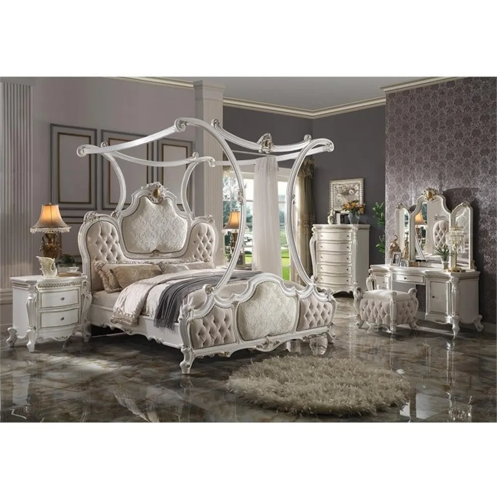 

Picardy Tufted Fabric Eastern Bed with Canopy in Antique Pearl