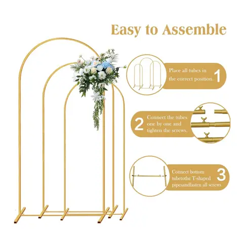 Gyllene metallfäste för ballongbåge, 3 delar (7,2 fot/6,6 fot/6 fot) lämplig för bröllop, födelsedagsfester 10 best sales ballongbåge - №2