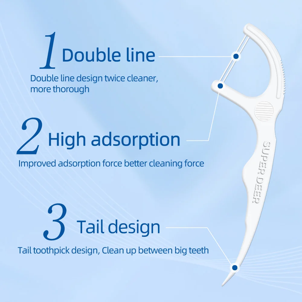 Super Deer Classic Dental Floss Stick For Braces Orthodontics Disposable Floss Toothpicks With Double Threads Oral Care Tool