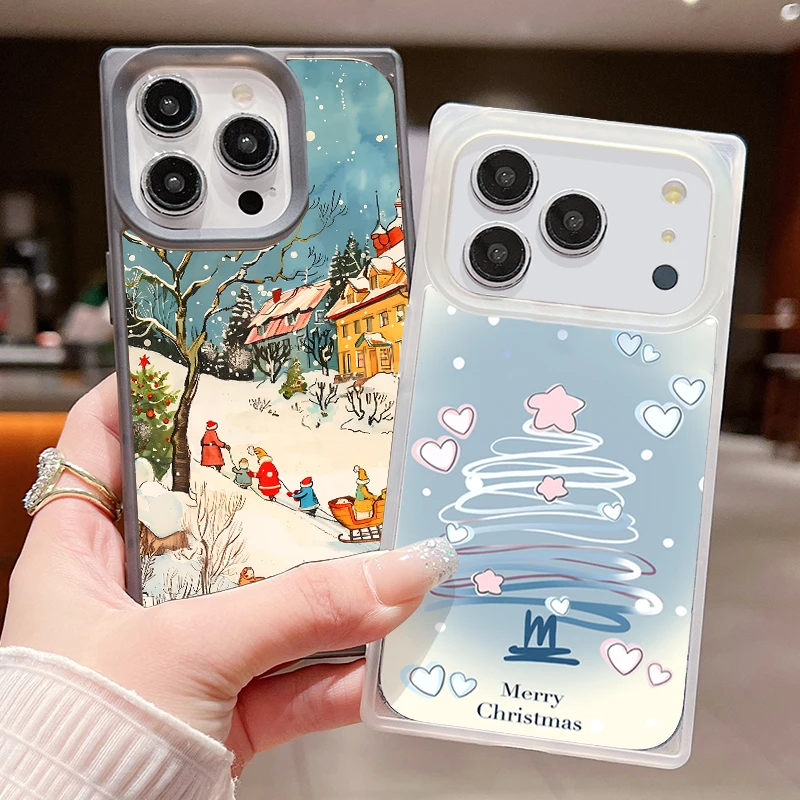 Custodia per telefono Winter Streetscape per iPhone 17 16 Pro 13 14 12 15 Pro Max 16 Plus Air 11 Cover rettangolare morbida in TPU trasparente