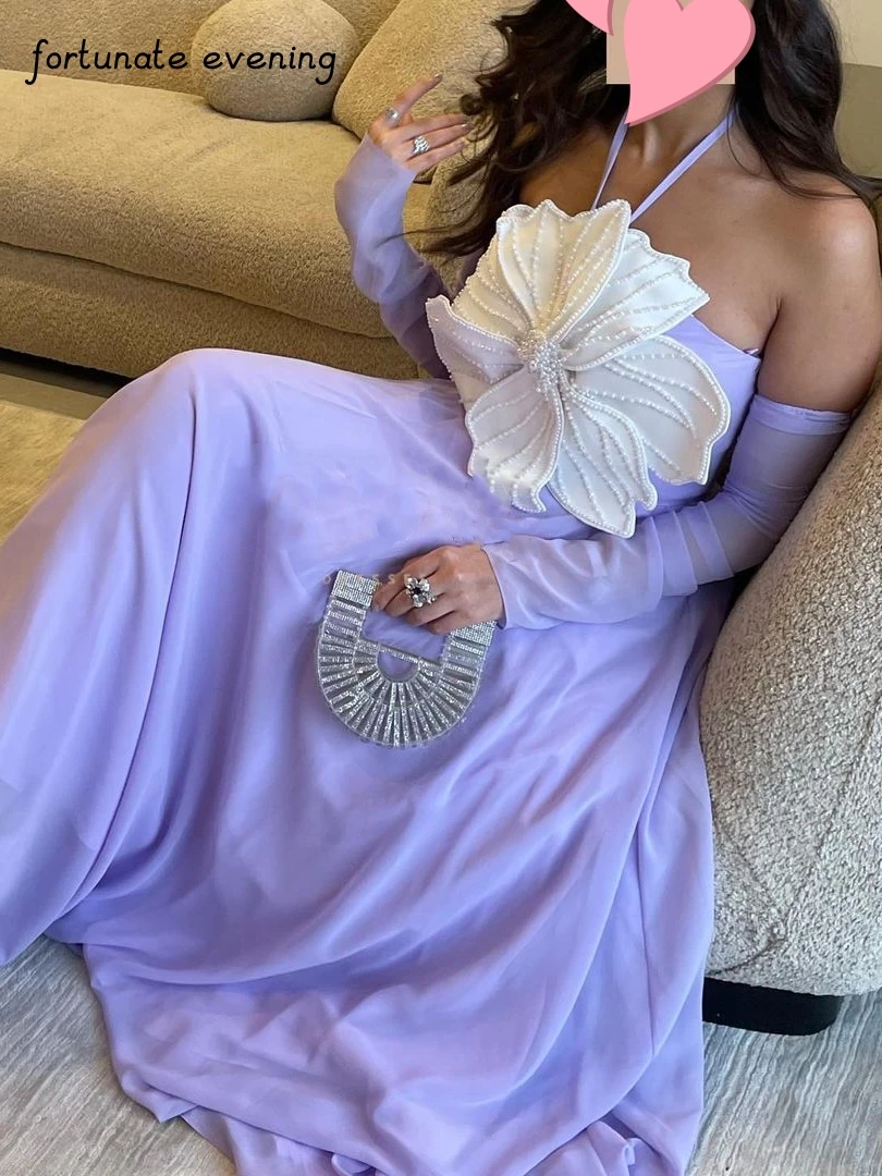 Fortunate Evening Elegant Vintage Sweet Purple Flowers Beading Pearls A-Line Formal Occasion Prom Dress Evening Party Gowns