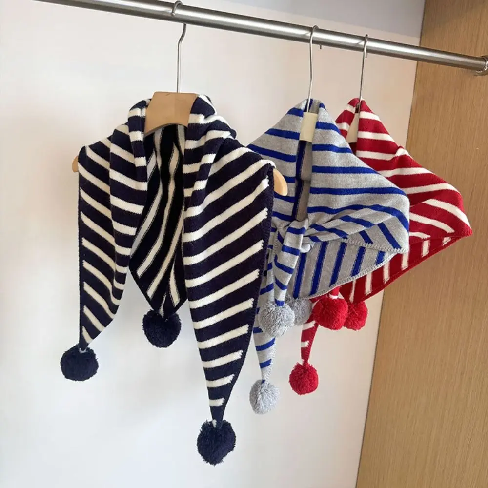 

Elegant Plaid Triangular Knitted Shawl Thicken Warm Stripe Scarf Korean Style Long Wool Scarf Student