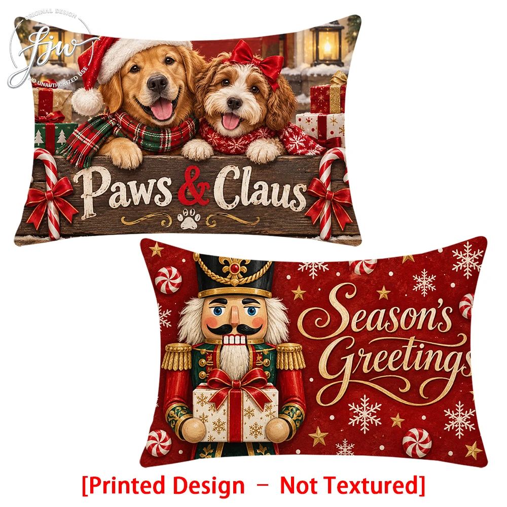 2pc Christmas Throw Pillow Covers Set of 2, Cute Dogs & Nutcracker Xmas Decorative Cushion Cases for Home Sofa Couch
